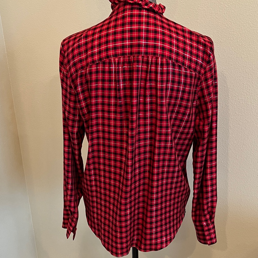 Ann Taylor Vibrant Red Plaid Button Front Blouse Size Small - Picture 7 of 7